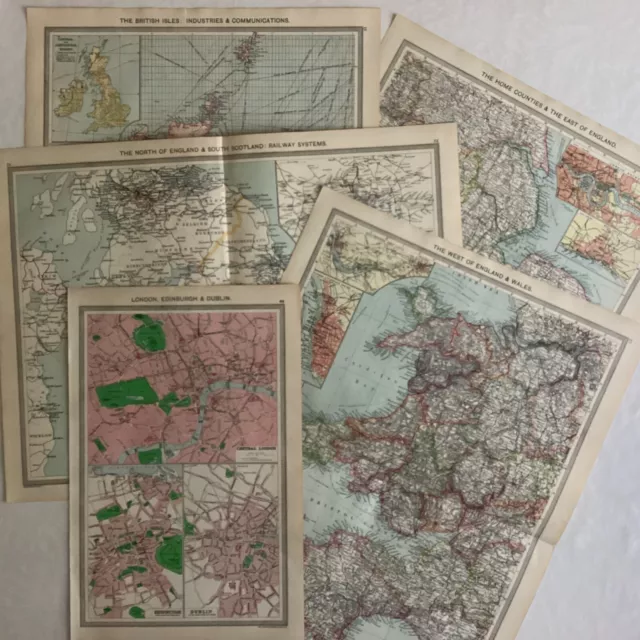 5 ANTIQUE MAPS BRITISH ISLES: Inds. & Comms, West, North, East, 3 capital cities