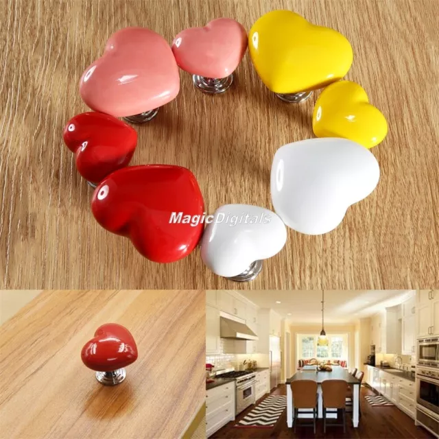 Heart Shape Metal Ceramic Door Handles Kitchen Cabinet Cupboard Drawer Pull Knob