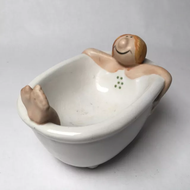 Cute Vintage Soap Dish Ceramic Holder Bathtub Lady Eclectic Decor Woman