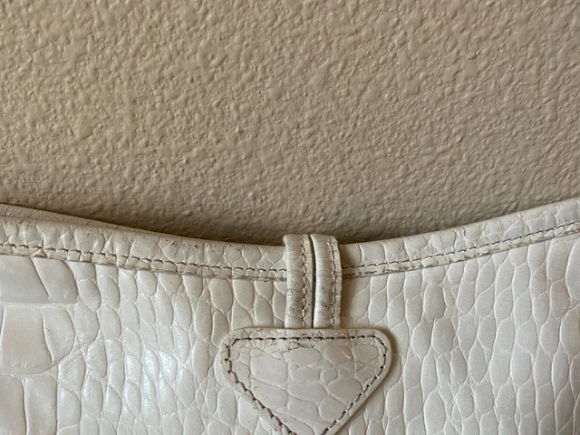 LONGCHAMP Adjustable ROSEAU CROC Embossed IVORY Patent Leather Cross Body Bag 5