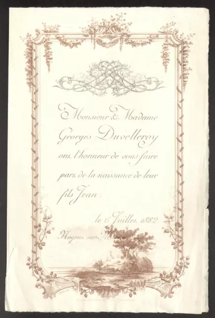 Faire-Part. Naissance Jean Duvelleroy. 1882. Nogent-sur-Marne. Eventailliste