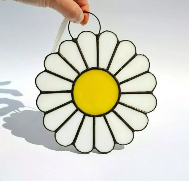White Daisy Stained Glass Suncatcher - Flower Sun Catcher for Window Hanging