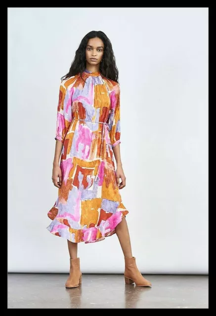NWT Anthropologie Maeve Jessamine Mock Neck Maxi Dress Orange Pink Purple L $168