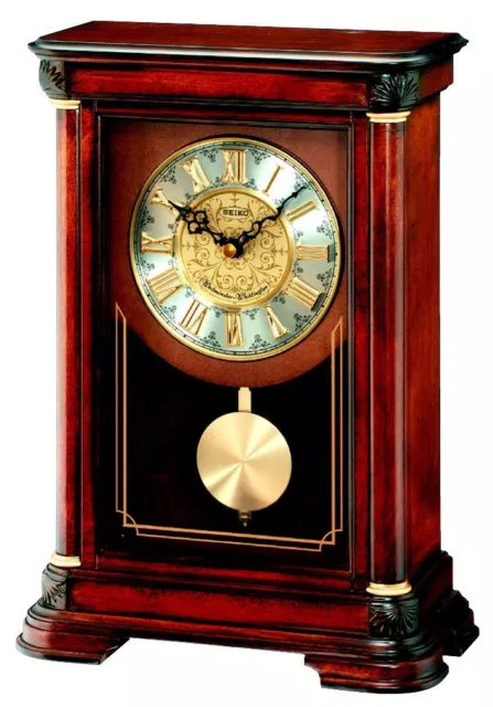 Seiko Wood Westminster Chime Mantel Clock with Pendulum QXQ008B - Imperfect Box