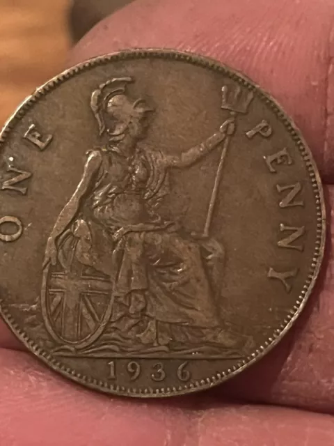 Extremely Rare 1936 One Penny King George V British Coin Unique VERY COLLECTABLE 3