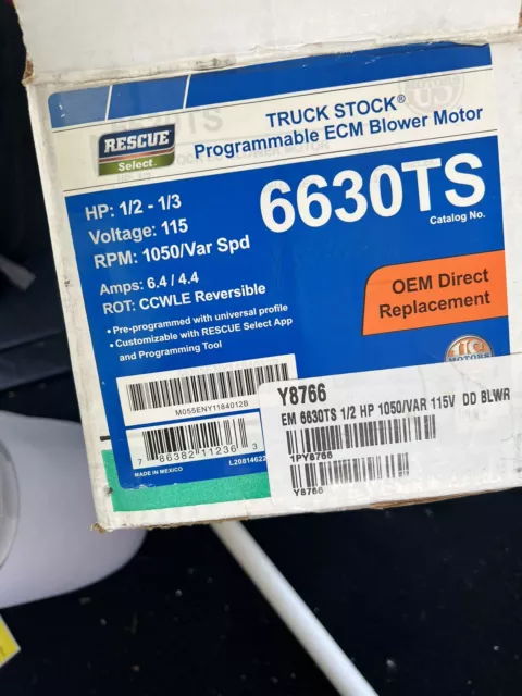 6630TS US MOTORS 1/2-1/3HP RESCUE SELECT ECM  V115 RPM1050/Var Spd Blower Motor