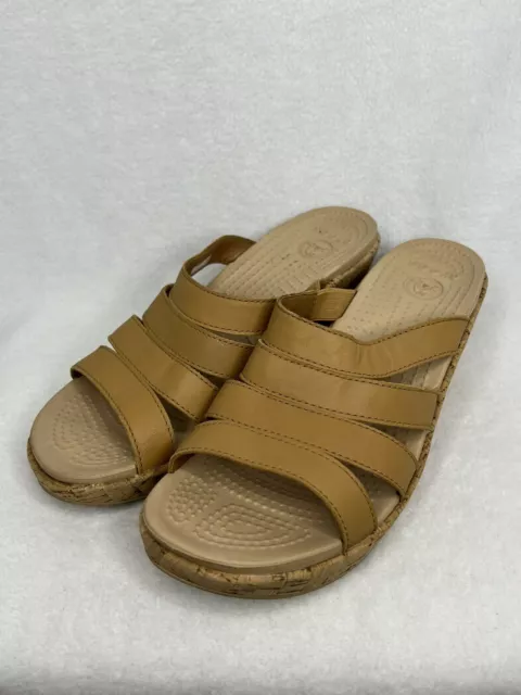 Crocs Leather Cork Wedge Strappy Brown Sandals  Open Toe Women Size 10 US