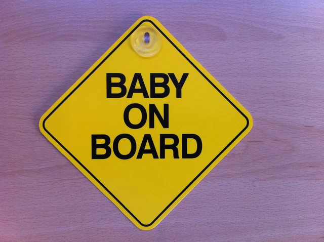 Baby an Bord Auto Fahrzeug Schild gelb 125 mm x 125 mm 5"" x 5"" Sicherheitssaugtyp