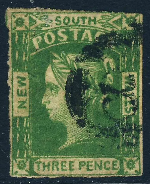 NEW SOUTH WALES AUSTRALIA QV 1854 3d. Yellow-Green Watermark "3" SG 87 VFU