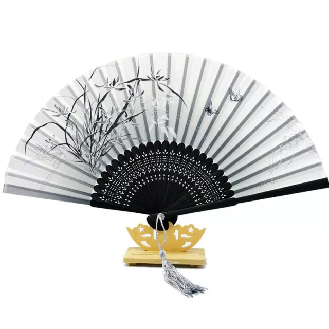 Vintage Chinese Style Folding Fan bamboo hand fan Wooden Shank Classical Sn