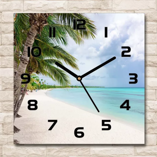 Reloj Decorativo de Vidrio Templado Estilo Moderno 30x30 Playa tropical Paisaje