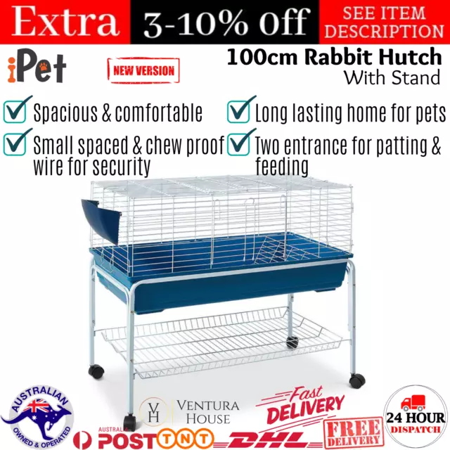 100cm Bunny Home Hutch Cage Rabbit Guinea Pig Hamster Small Pet Home with Stand