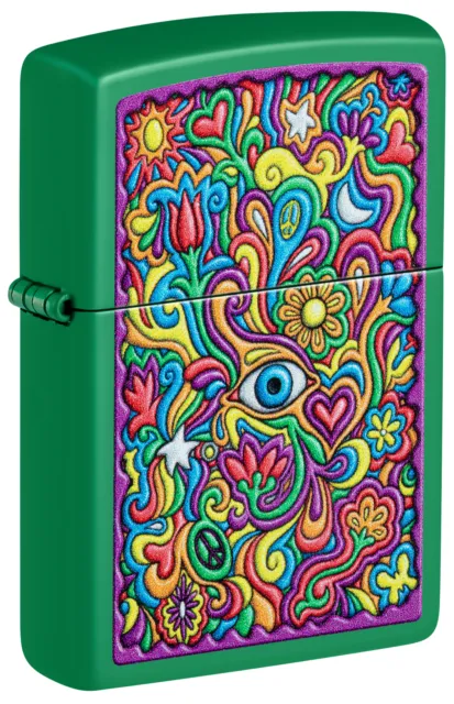 Zippo Trippy Design Grass Green Matte Windproof Lighter, 48957