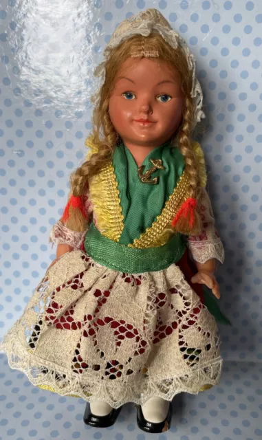 Vintage 1940’s Wind Up German Clockwork Doll by M.W. Germany Celluloid No Key