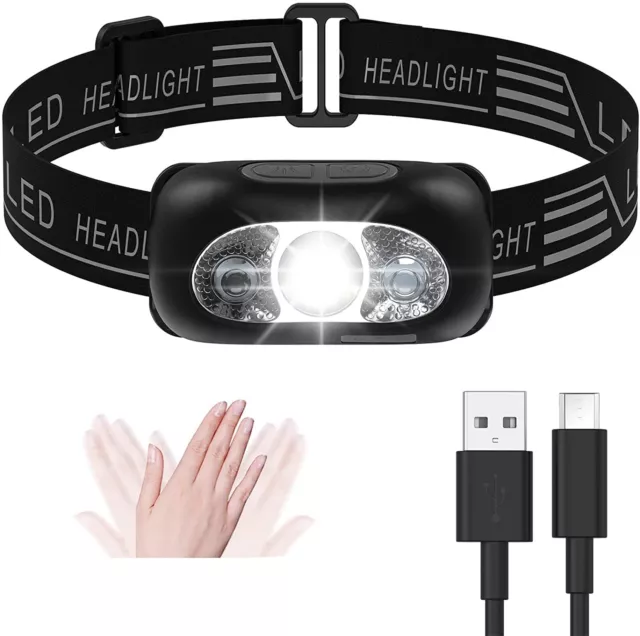 Super Bright Waterproof Head Torch Headlight LED USB Rechargeable Headlamp Mini 2