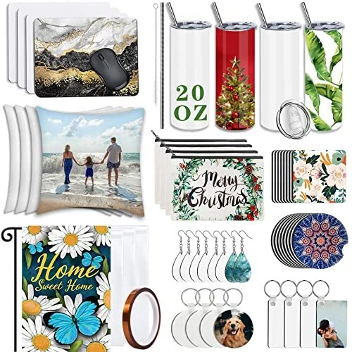 80PCS Sublimation Blanks Products Set, Sublimation Blank Tumblers, Coaster, Bag,
