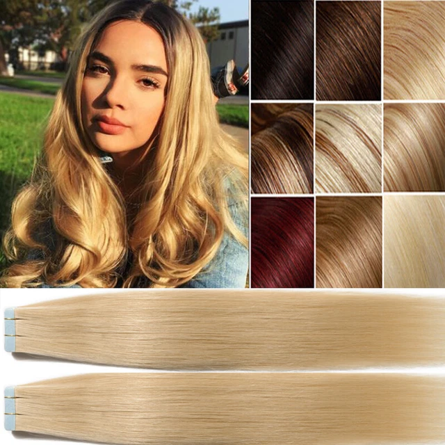 Taped Extensions Thick Tape In Remy Human Hair Extension Full Head Skin Weft USA