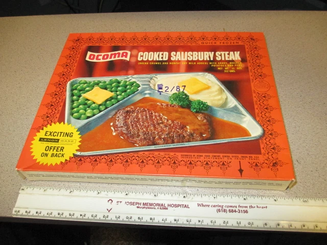 OCOMA 1960s TV dinner SALISBURY STEAK frozen food box,Consolid Foods,Lenox Ware