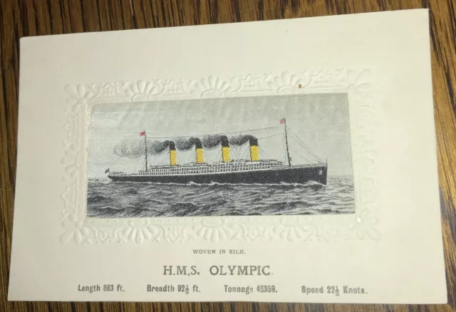 Real Silk Postcard H M S Olympic -Troop Carrier Canada to England 1914/19 WWI.