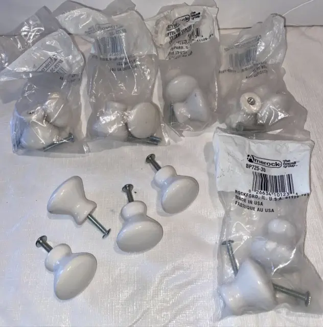 LOT 14 AMEROCK Solid White Ceramic Round Knob  1-3/8" Door Drawer Pull w/screws