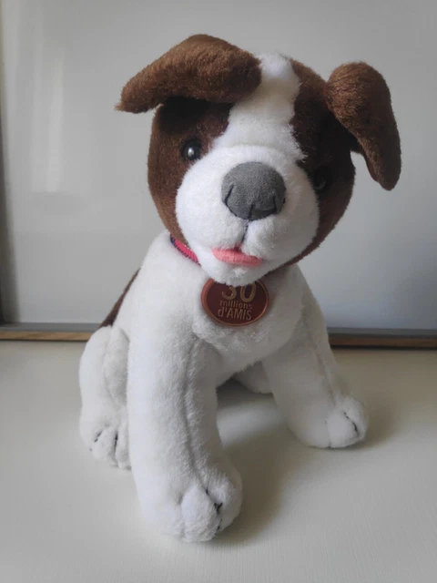 Peluche doudou chien marron blanc collier 30 millions d'Amis + cadeau