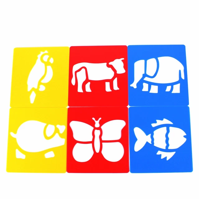 Plastic Zoo Farm Animal Art Stencils Template Set of 6 for Kids Wildlife Drawing