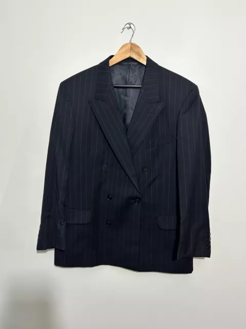 Jaeger - 52 R - Navy Pinstripe Double Breasted Suit Jacket Blazer Wool Men