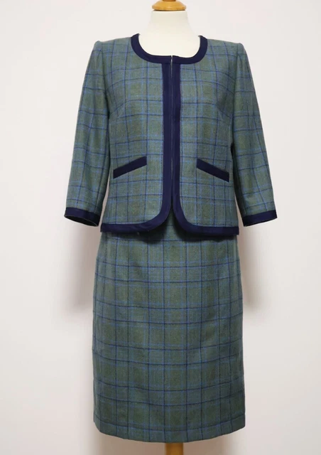 DUBARRY Jupe + Veste Pure Laine Nouvelle Costume Vert Bleu Tweed Taille EU...