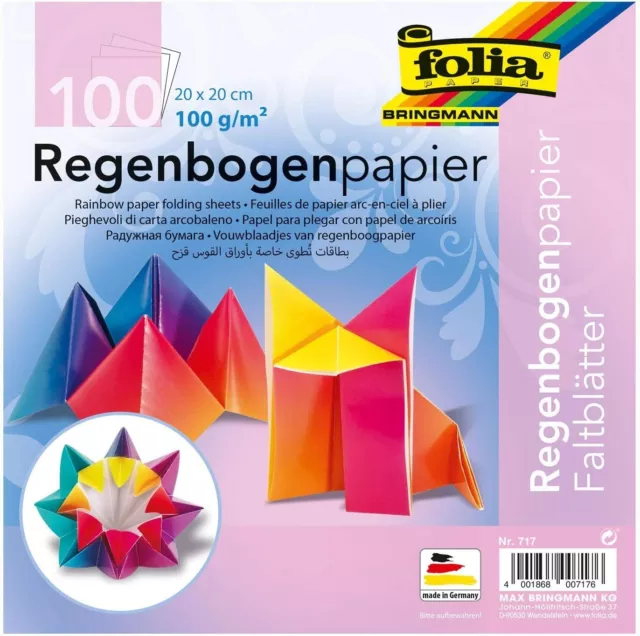 folia Faltblätter Regenbogenpapier 20x20 cm 100g/m²  100 Blatt,  # 2158.3033