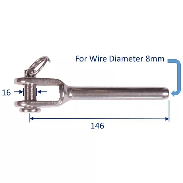 Swage Terminal Fork End with Clevis Pin for Wire Rope Assemblies A4 Stainless