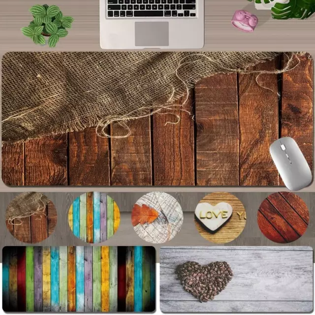 Wood Keyboard PU Leather Large Mouse Mat Pad Computer Desk Laptop PC Office UK