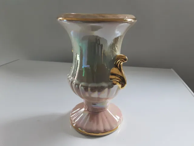 Barsony V-49 Lustre & Gold Glazed Urn Vase. Vintage Australian Pottery. 2