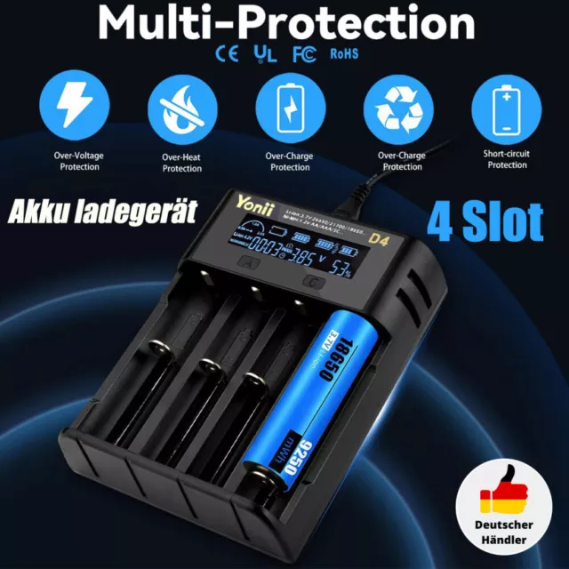 Akku ladegerät 4 Slot Batterieladegerät LCD Display Universal für Li-ion 18650