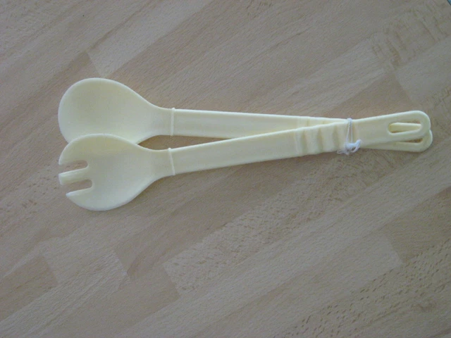 Salatbesteck, hellgelb, Plastik, unbenutzt