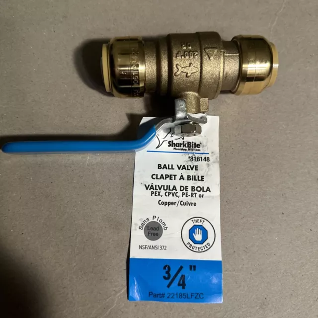 SharkBite 3/4 in. Brass Push-Fit Ball Valve 22185-0000LF Push to Connect Fitting