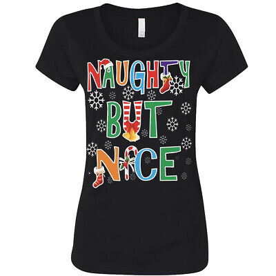 Naughty but Nice Christmas festive Womens T shirt secret santa holiday xmas gift
