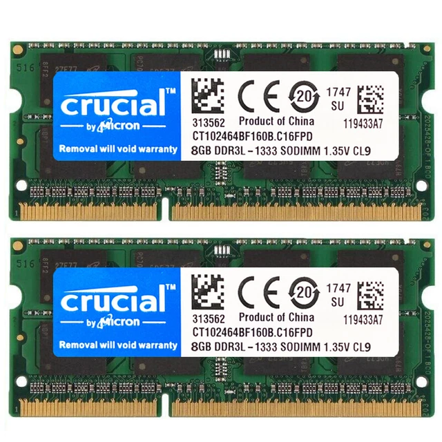PC3-10600 Laptop Memory Crucial DDR3 Laptop RAM - 4GB/8GB/16GB