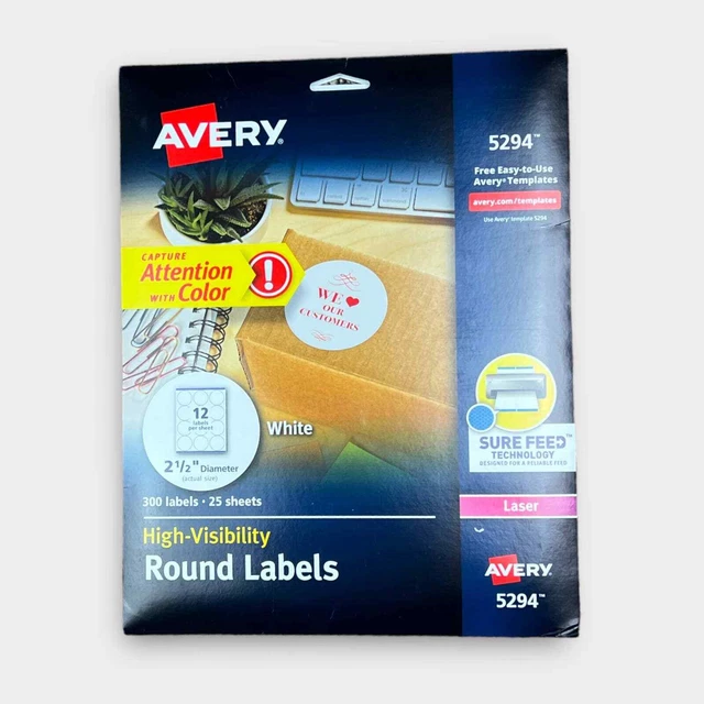 Avery | High Visibility Round Labels Laser Printers | 2-1/2", 300 Labels (5294)