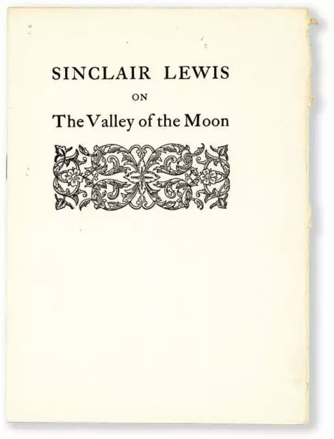 Sinclair Lewis-SINCLAIR LEWIS ON THE VALLEY OF THE MOON-1932-1ST ED-1/100 SIGNED