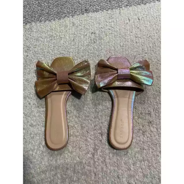 Bamboo Sandals Women Size US 6 EU 36 Slip On Bow Rainbow Iridescent Flat