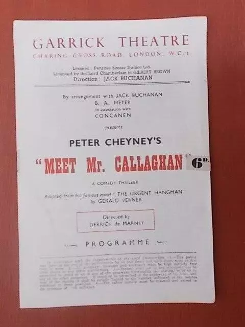 Meet Mr Callaghan Garrick Theatre 1950s Programme with Tickets