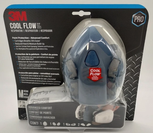3M 7512PA1 PRO Cool Flow Respirator SIZE MEDIUM FREE SHIPPING