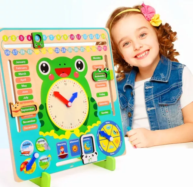 Kids Educational Montessori Wooden Calendar Busy Board Toys Days Months Clock UK