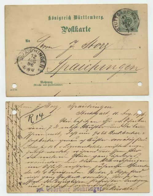 95708 - Ganzsache P 37 - Postkarte - Stuttgart 11.8.1896 nach Spaichingen