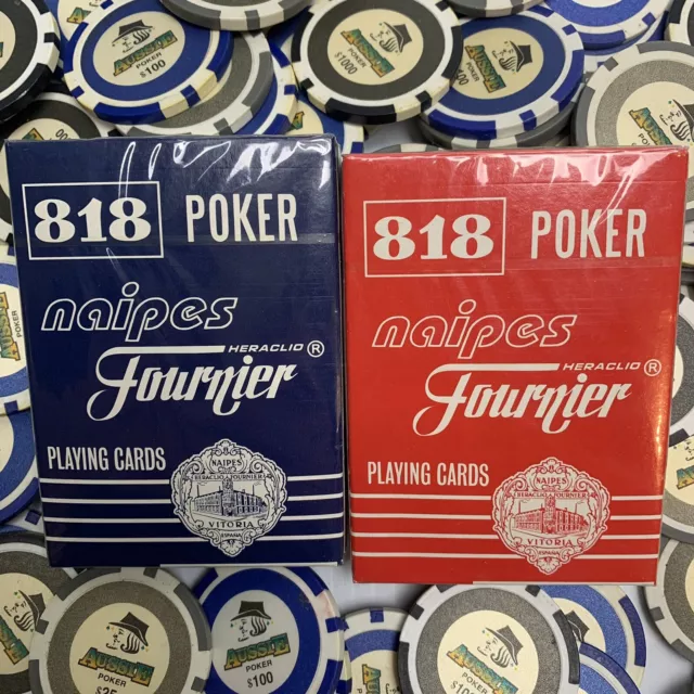Naipes Heraclio Fournier N. 818 Poker Red Blue Double Deck Casino Playing Cards