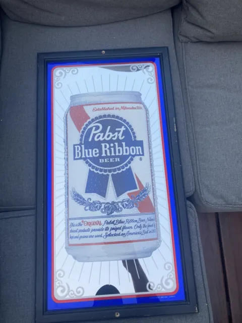 PABST BLUE RIBBON Glass Mirror Beer Sign 13 x 24