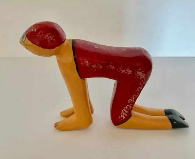 Yoga Cow Pose sculpture hand carved wood, painted Haitian folk art sculpture