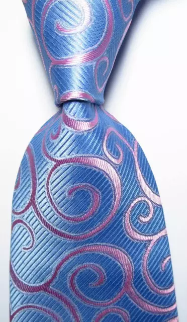 New Classic Paisley Light Blue Pink JACQUARD WOVEN 100% Silk Men's Tie Necktie