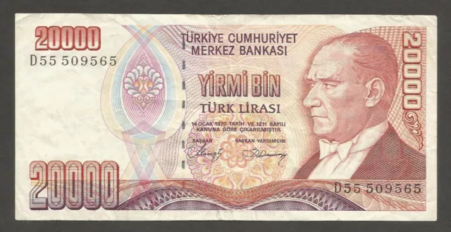 Turkey 20000 Lirasi 14.1.1970 (1988); VF; P-201b; L-B279b; Bank bldg; Prefix D