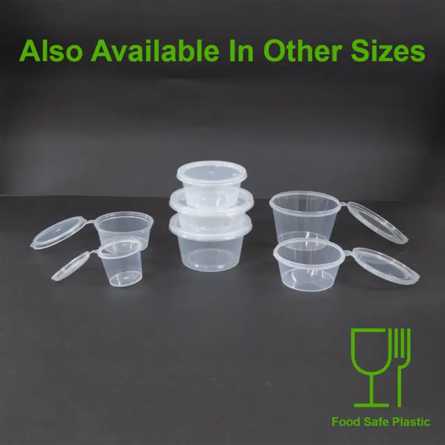 Plastic Sauce Container Hinged Lid Reusable Clear Pot Cup 1oz 2oz 3oz 4oz 35ml